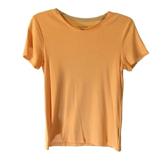 Charter Club Pima Cotton Luxury Tee Short Sleeve Crew Neck Women's Medium Orange - Picture 1 of 8